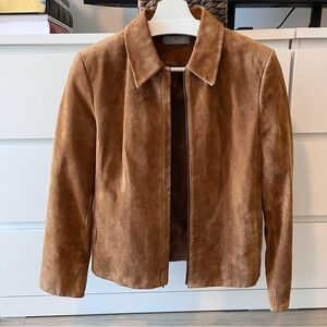 Minimalist Full Zip Collar Tan Brown Genuine Real 100% Suede Leather Jacket